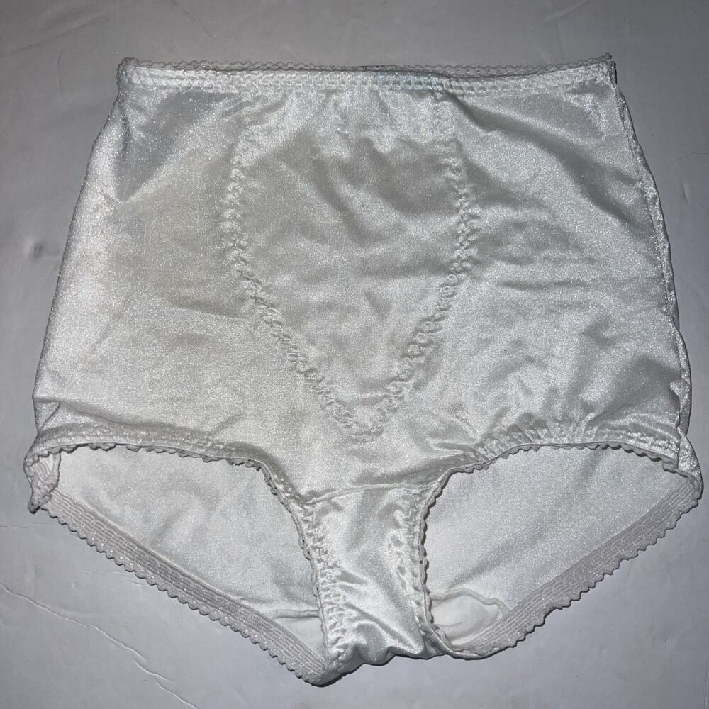 Vintage Hanes Her Way White Satin Panties Women's M Tummy Control Granny Panty